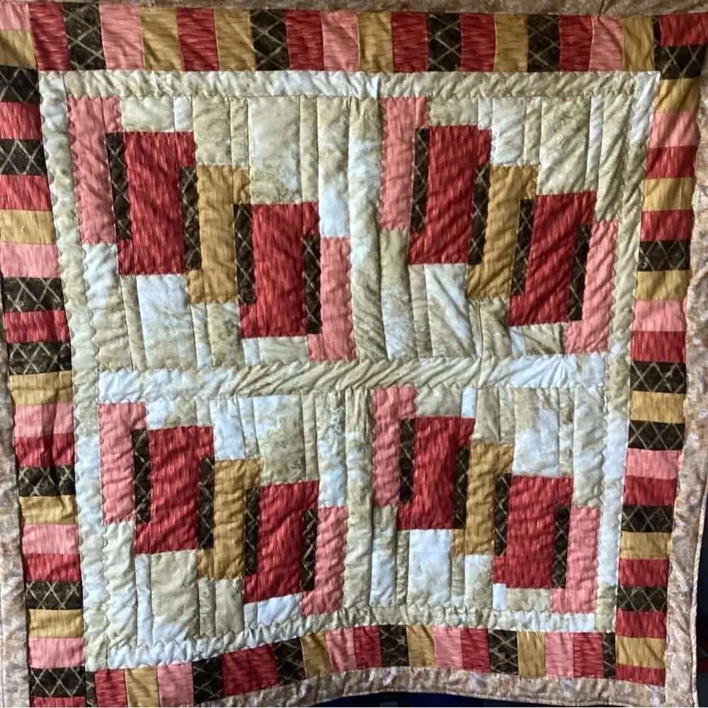 NWT. Hand Crafted Quilt in Pumpkin, Apricot, Browns and Golds